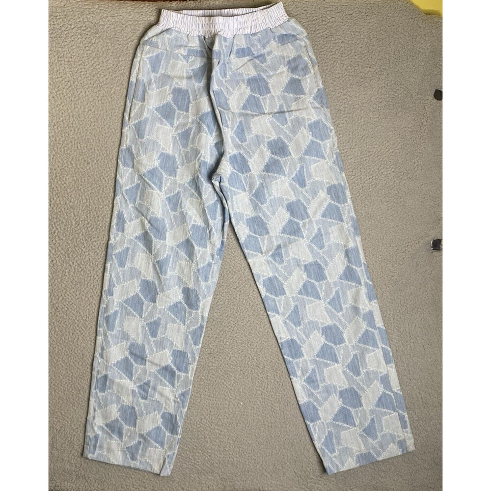 LC23 Pants Adult Small 25x31 Blue Denim Patchwork Elastic Waist Hipster Italy